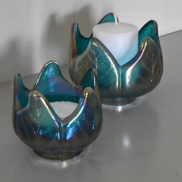 Vintage Accents Blue Carnival Glass Tulip Votive Candle Holders Poshmark
